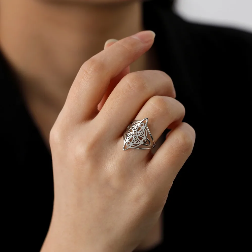 

Skyrim Witchcraft Witch Knot Ring Stainless Steel Finger Rings Wicca Triquetra Celtics Knot Amulet Protection Jewelry Women Men
