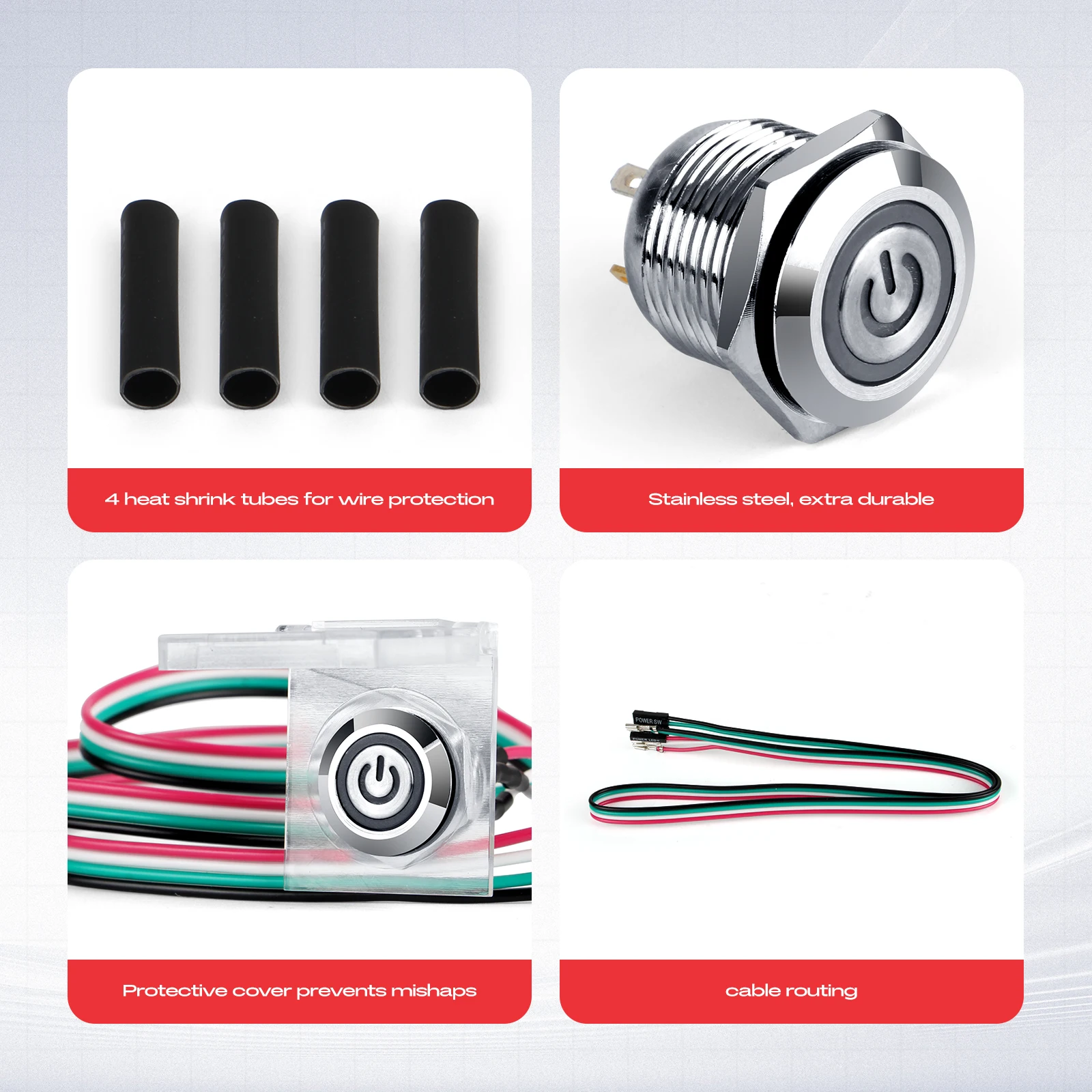 16mm Chassis Switch Metal Start/Reset Push Button Switch Blue LED 60cm Cable For Desktop PC Case ATX Motherboard Computer DIY