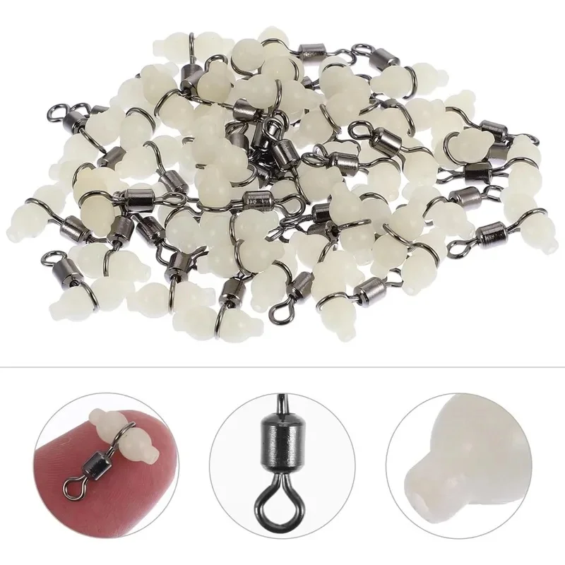 10-50Pcs T Shape Barrel Swivel Glow In Dark Luminous Beads Rolling Connector Dual Fresh Saltwater Carp Bass Fishing Tackl