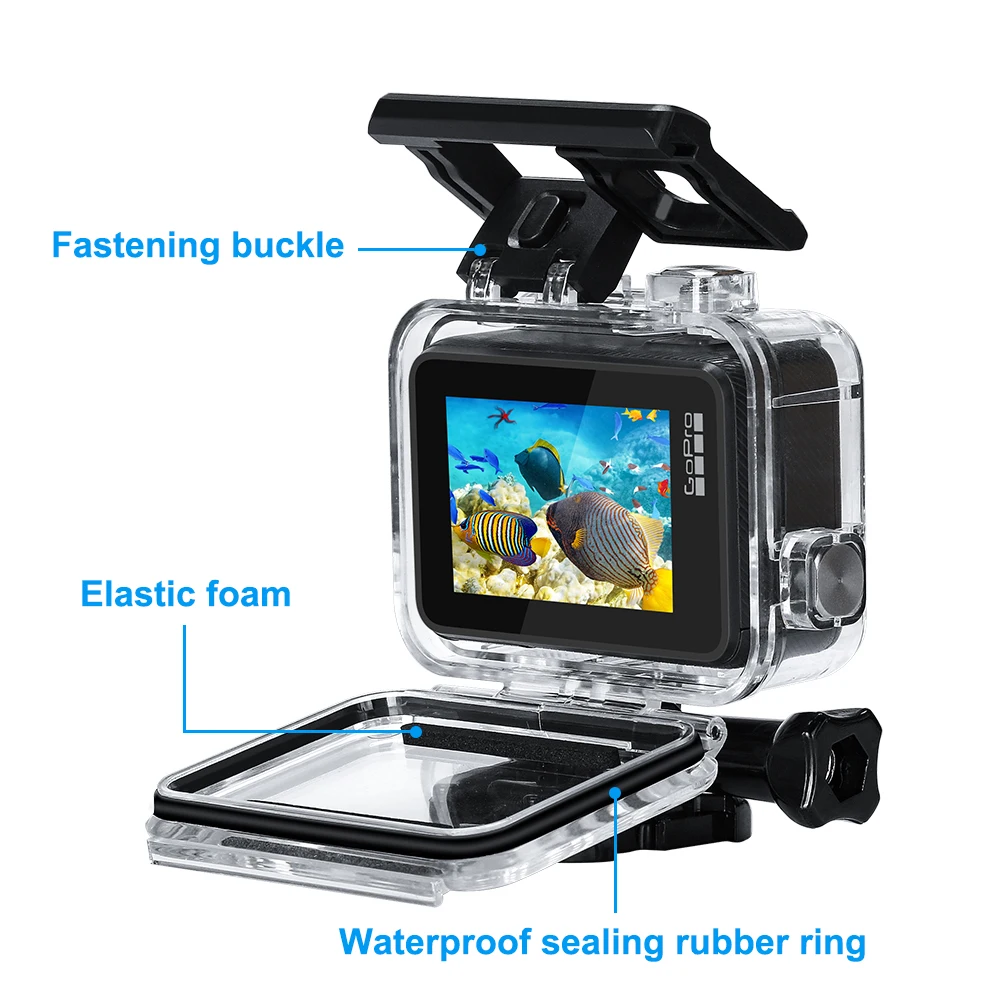 60m subaquática à prova dunderwater água caso capa fos gopro go pro hero 7 6 5 preto mergulho proteção habitação câmera ação acessórios