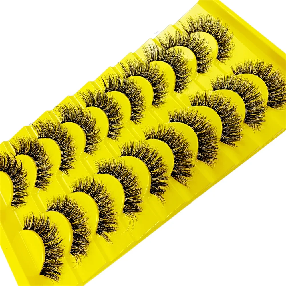 10 paia di ciglia Clear Band Natural Wispy Fluffy Look Russian Strip Lashes effetto 3D Cat che Extensions ciglia finte