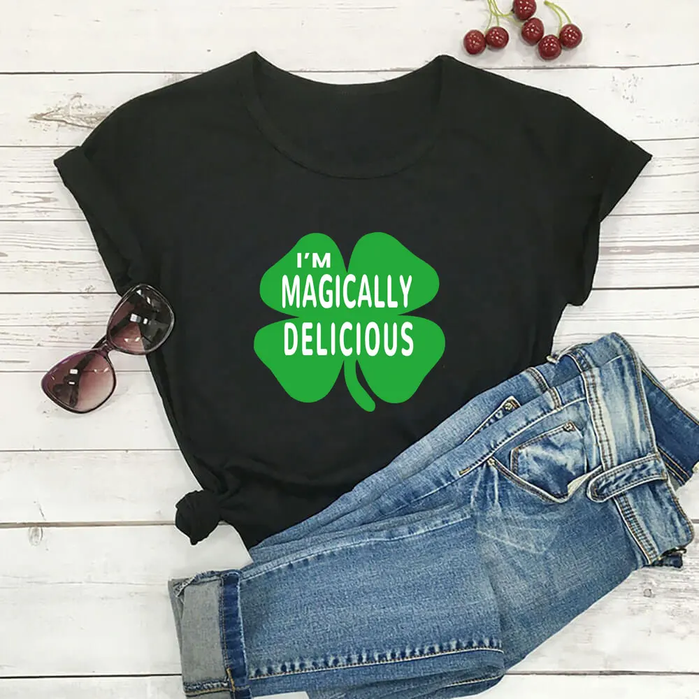 I'm Magically Delicious St Patrick's Day Shirt 100%Cotton Women Tshirt Unisex Funny Summer Casual Short Sleeve Top Lucky Shirt