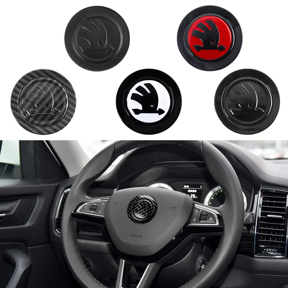 63mm Car Styling ABS Logo Steering Wheel Emblem Sticker Decal For Skoda Octavia Mk3 Fabia 2 Superb 3u 2 Kamiq Kodiaq VRS Karoq