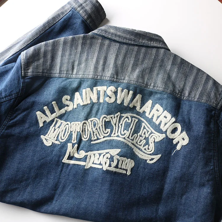 

Джинсовая одежда с ручной вышивкой и тяжелой талией, повседневная мужская рабочая одежда в американском стиле, модная джинсовая одежда свободного покроя Long Sve