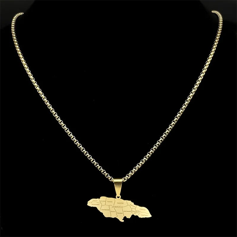 Map of Jamaica Pendants Necklaces for Women Men Stainless Steel Gold Silver Color  Country Geography Chain Jewelry