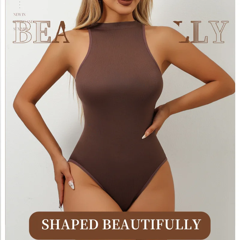 Tummy Tuck One-piece Shapewear Round Neck Sleeveless Corset Tummy Tuck Hip Lifting Bodysuit Casual Fitted Sports Underwear