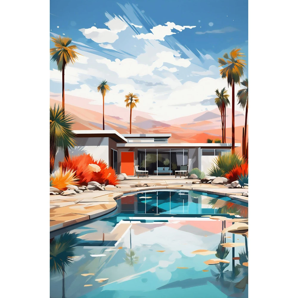 

500/1000/1200/2000 PCS Jigsaw Puzzles Swimming Pool Coconut Tree Scenery Family Activity Games for Gameroom Bedroom Home Decor
