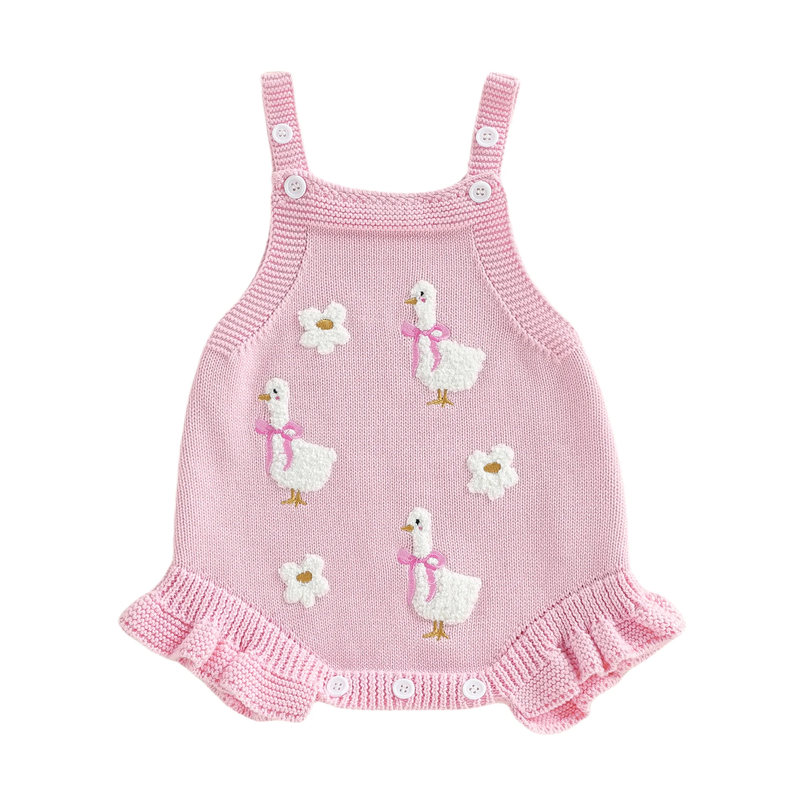 Baby Girl Overalls, Sleeveless Duck Flower Knit Romper Bodysuit Fall Clothes for Casual Daily