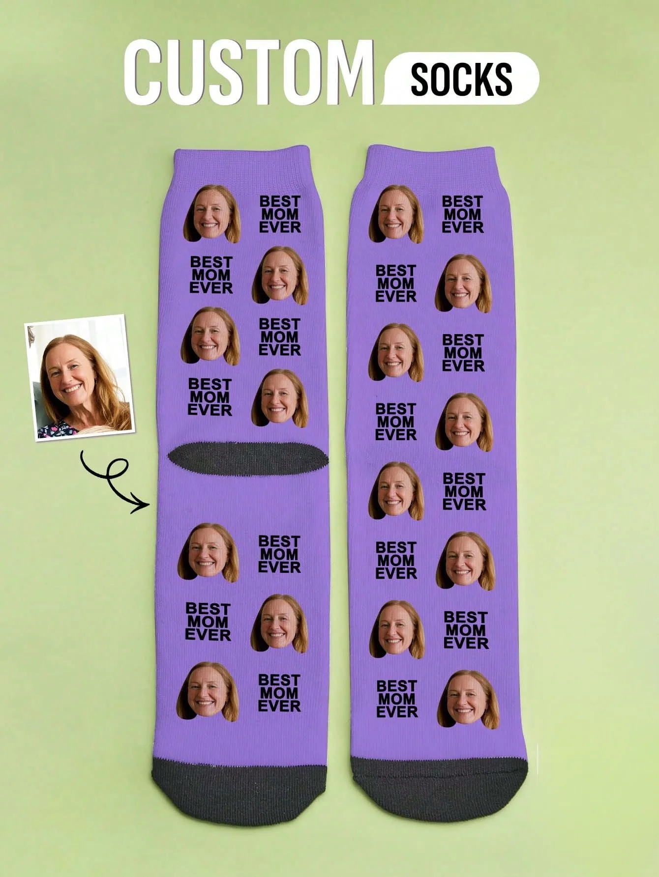 Custom Face Socks Personalized Funny Photo Print With Text Best Mom Ever Gift For Mother Christmas Valentine Birthday Family