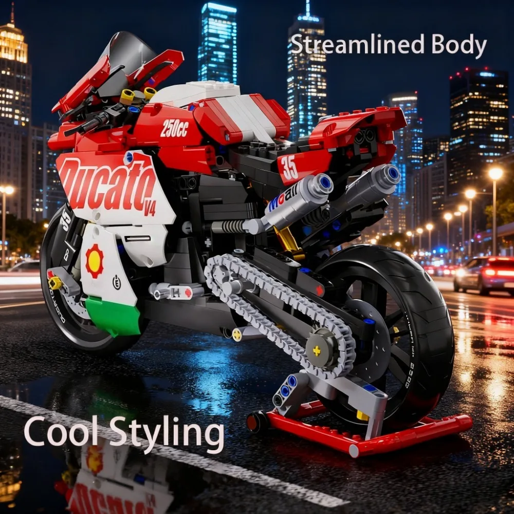 مجموعة مكعبات بناء الدراجات النارية الشهيرة V4 مجموعة نماذج الدراجة النارية الفائقة ألعاب سباق فنية مجمعة للأطفال الأولاد والبنات