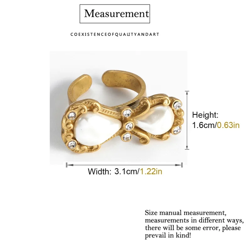 Vintage Bow White Pearl Rings Natural Stone For Woman Gold Color Open Rhinestone Luxury Designer High Quality Thanksgiving 2025