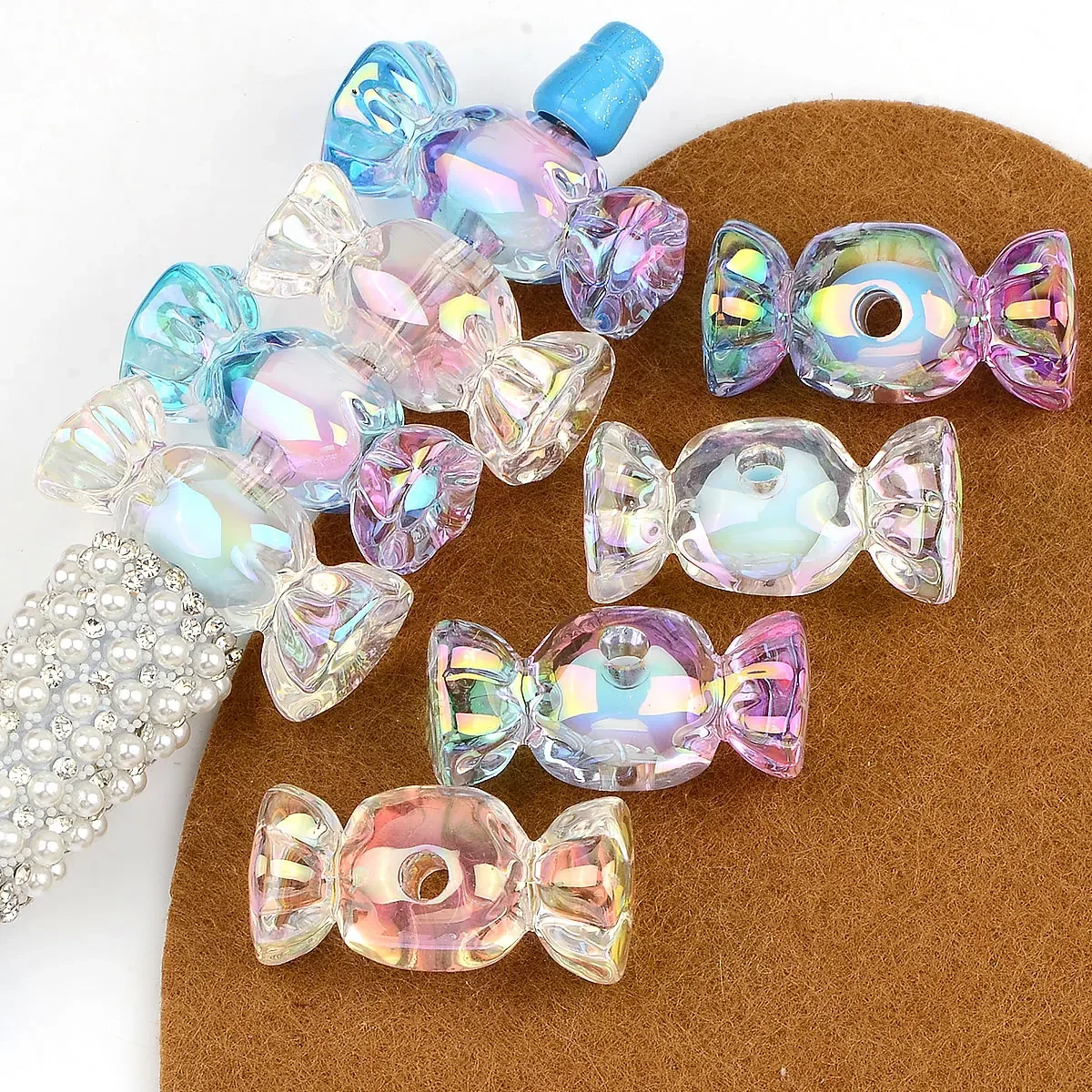 8pcs 3.1x1.5cm Random Color Mix Colorful Transparent Candy Shape Acrylic Beads Bracelet Ornaments Beaded Pen Accessories