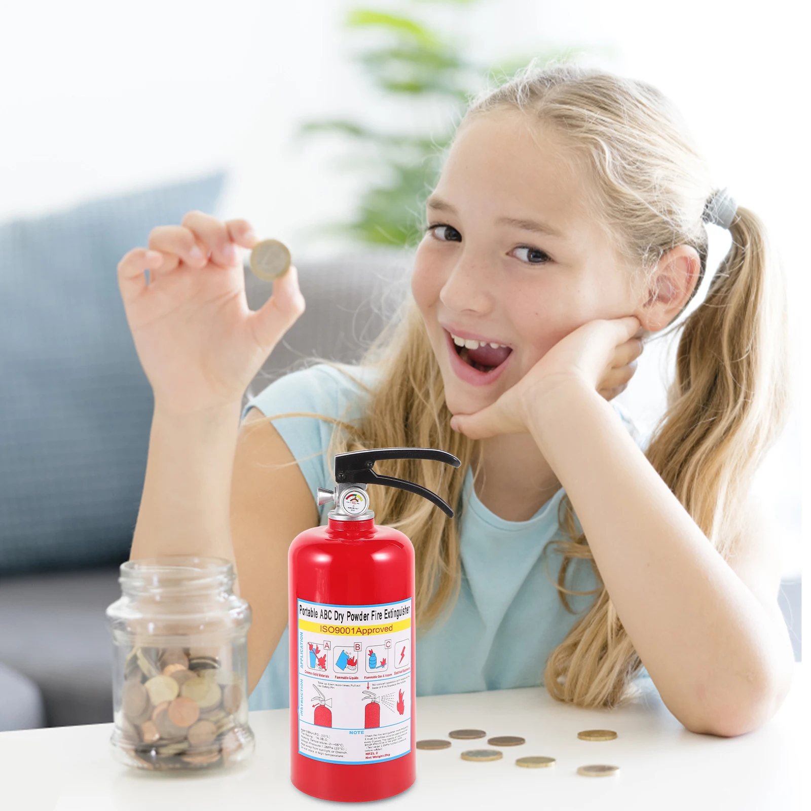 Simulated Fire Extinguisher Piggy Bank Coin Holder Money Bin Currency Chest Abs
