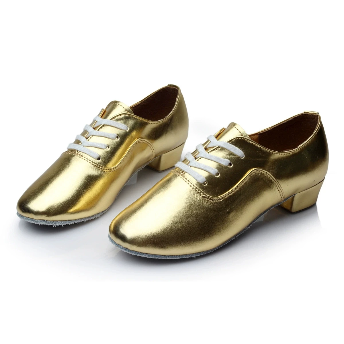 Men Modern Dance Shoes Waltz Dance Shoes Low Heel Square Dance Bright Leather Soft Bottom Fur Sole Boy Sneakers