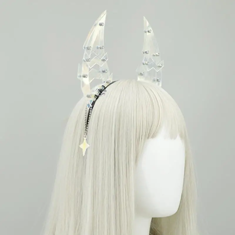 270D Machinery Techwear Devil Ear Hairhoop Roleplaying Costume Props Headband Halloween Hairhoop Motorcyclist Anime Hairband