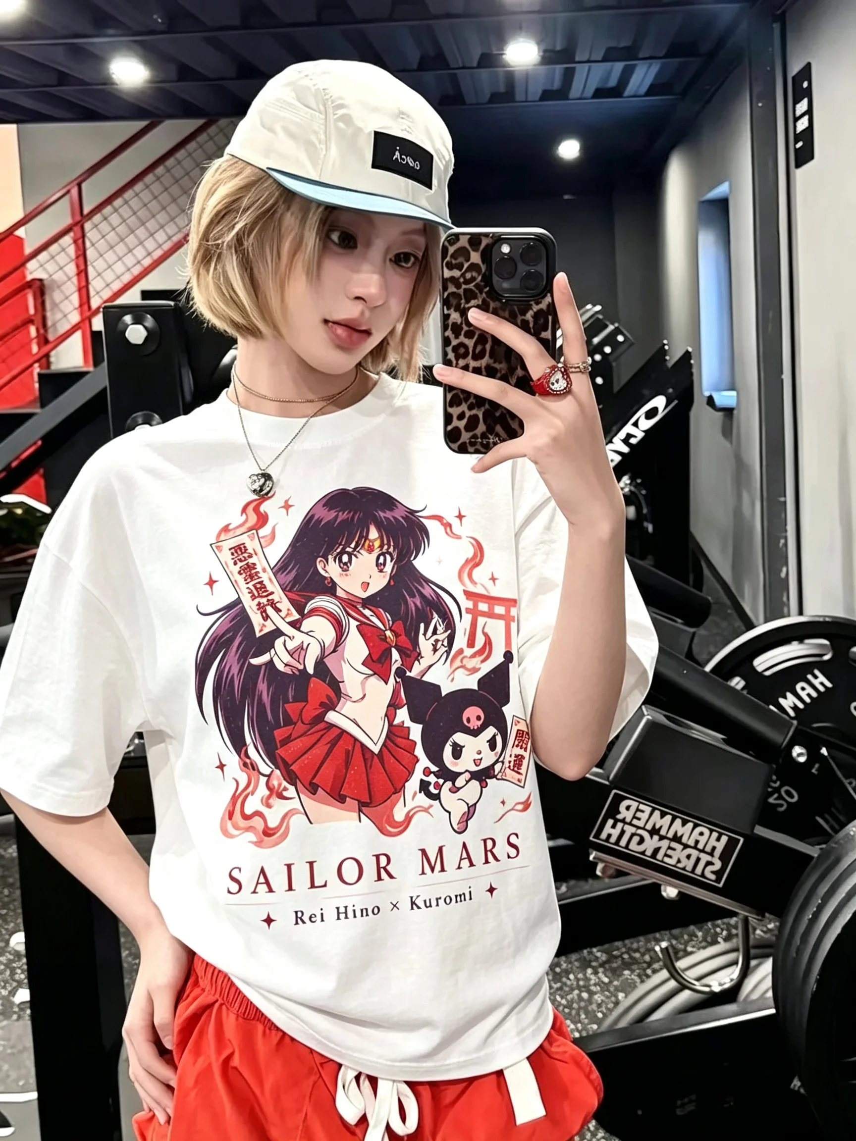 White Tee Men's Women's Sanrio Hello Kitty Sailor Moon Parent Child Anime Cool Art Print Oversized Short Sleeve Streetwear Top