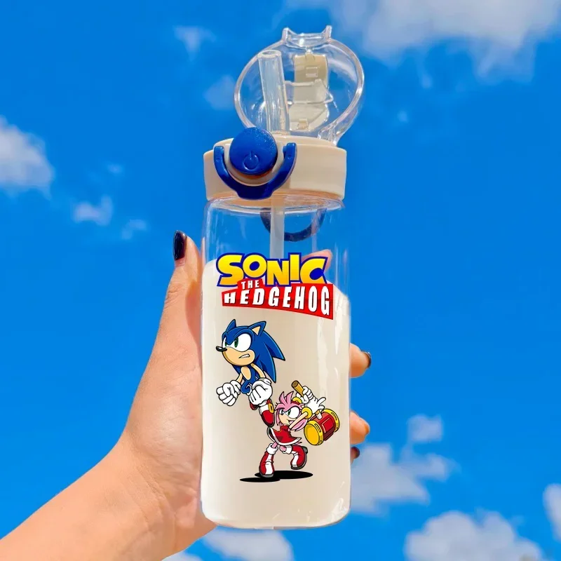 Sonic The Hedgehog Straw Plastic Water Bottle Outdoor Sports Portable Transparent 400ML Large Capacity Kids Drinking Water Cup