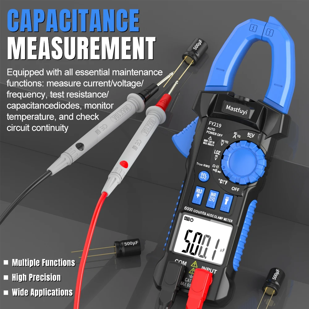 MASTFUYI 6000Counts Clamp Meter AC/DC Voltmeter Current Digital Multimeter 600A Amperimetric Clamp NCV Ohm Hz Electrician Tools