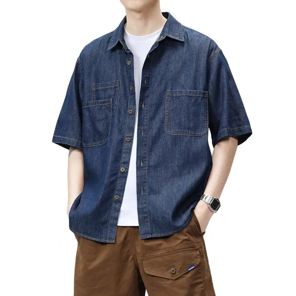 2025 جديد الدنيم القطن قميص رجالي كم طويل أسود أزرق قطرة الكتف زر جيوب كاوبوي فضفاض عادية العمل الجينز القمصان