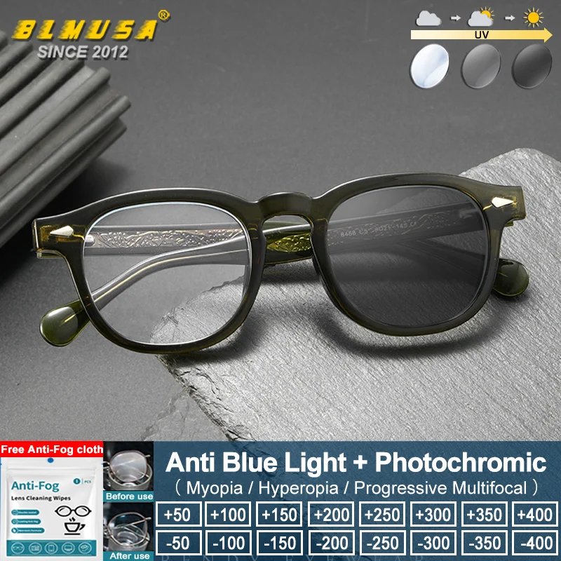 

BLMUSA (S) New Men Simple Square Frame Design Photochromic Glasses Women Anti Blue Light Prescription Reading Optical Eyeware