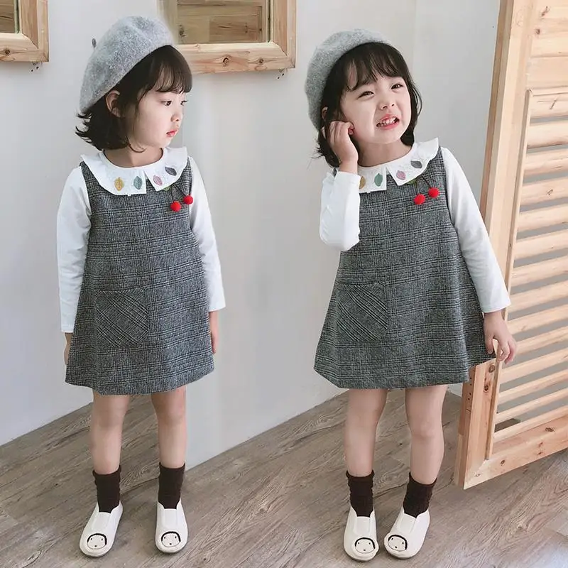 Toddler Girls T-shirts Autumn Cotton White Pullover Tops for Kids Fashion Children Long Sleeve Bottoming Shirts Cute Flower Tees