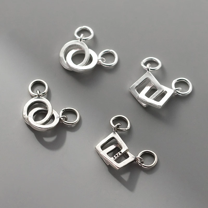 

1pc/Lot 925 Sterling Silver Round/Square Handcuffs Double Hoops Charms Funky Necklace Bracelets S925 Pendants DIY Silver Jewelry