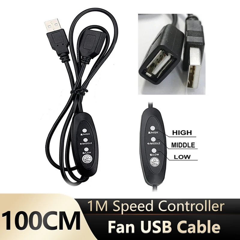 Gdstime 1M 100cm PC Case Fan Speed Control USB Extension Cable with Switch cord Fan Controller-Regulation Equipment