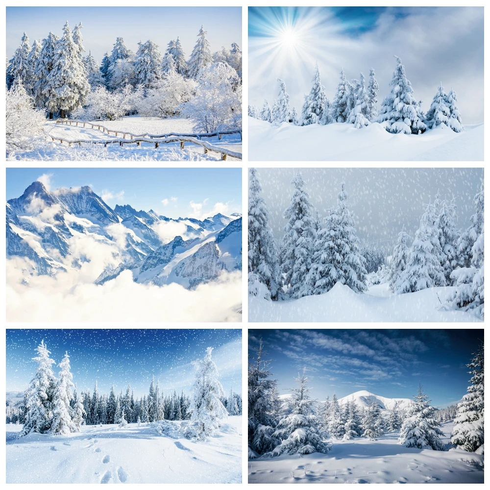 Laeacco Winter Backdrops Heavy Snow Pine Forest Wooden Fence Children Portrait Scenic Photo Backgrounds Photocall Photo Studio