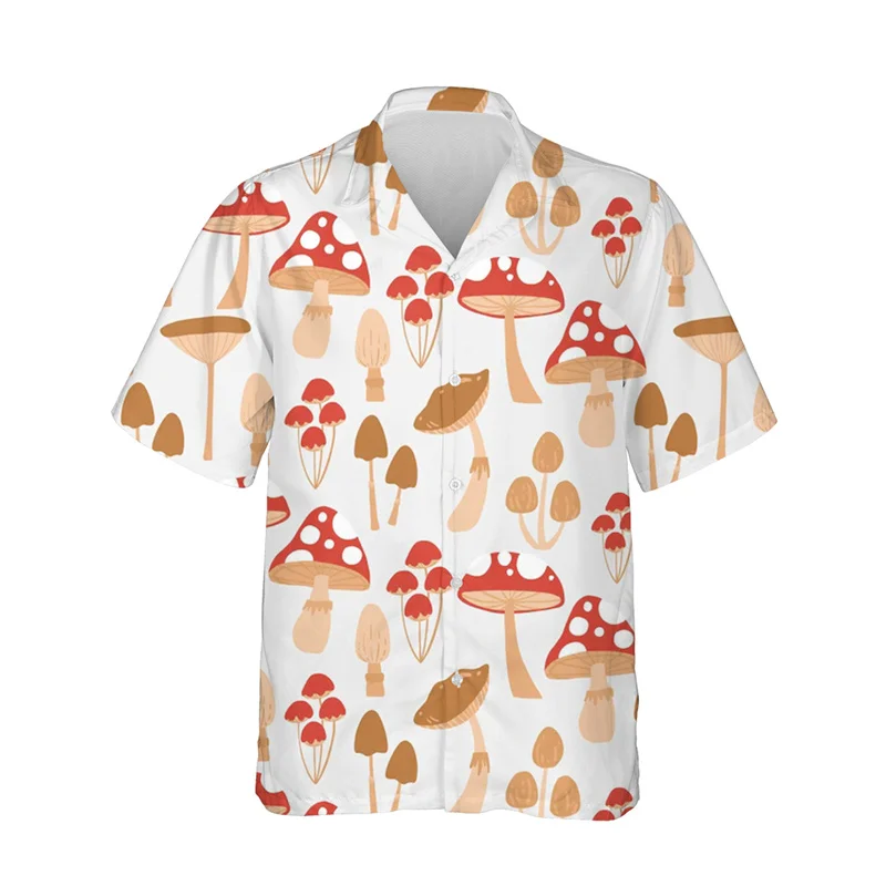 Cartoon 3D Printed Mushroom Floral Hawaiian Shirt Men Summer Streetwear Plants Graphic Beach Shirt Blouses Short Sleeve Clothing