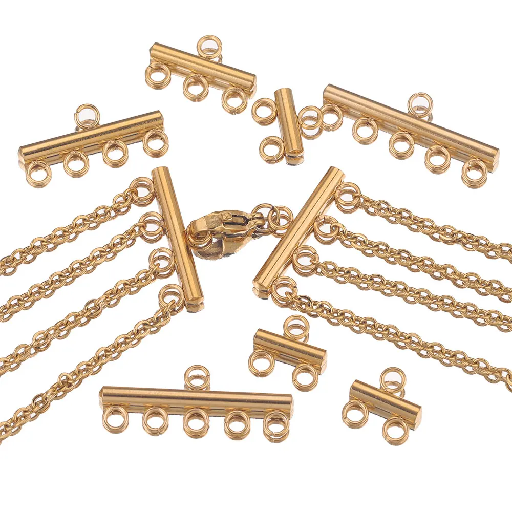 10pcs Stainless Steel Necklace Layering Clasp Slide Lock Clasp Pendant Connector Multi Strands Tube for DIY Craft Jewelry Making
