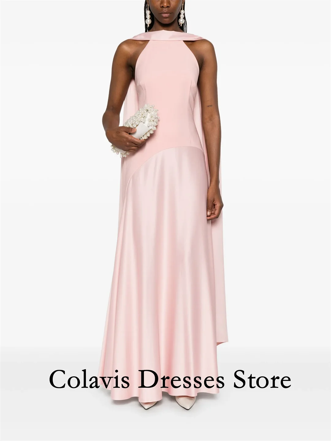 

2025 Индивидуальные розовые простые атласные платья для выпускного вечера без рукавов с высоким воротом, вечернее платье, женские вечерние платья, вечернее платье