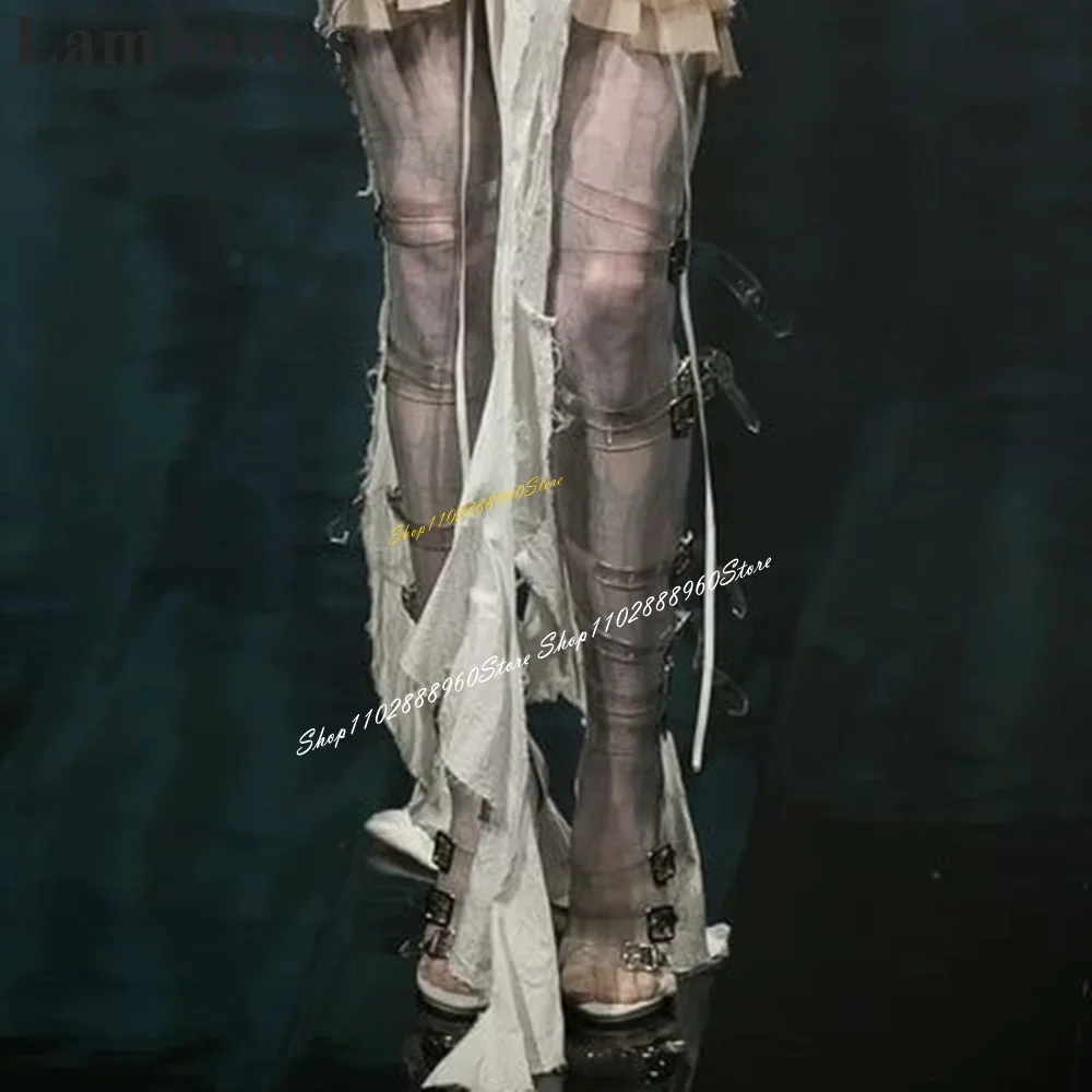 تتجه الركبة عالية واضح بولي كلوريد الفينيل مشبك Strappy الصنادل رقيقة أحذية عالية الكعب للنساء المفتوحة تو 2024 المألوف Zapatillas Mujer