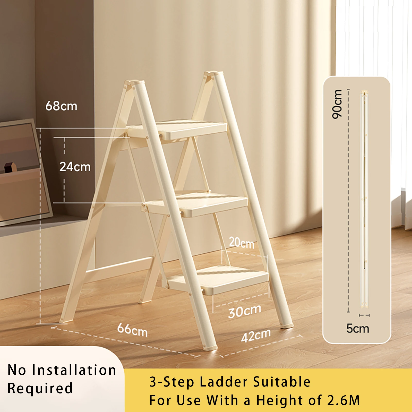 

Artudatech Stepladder, 3 Tiers, Foldable, Aluminum, Ladder, Load Capacity 330.7 lbs