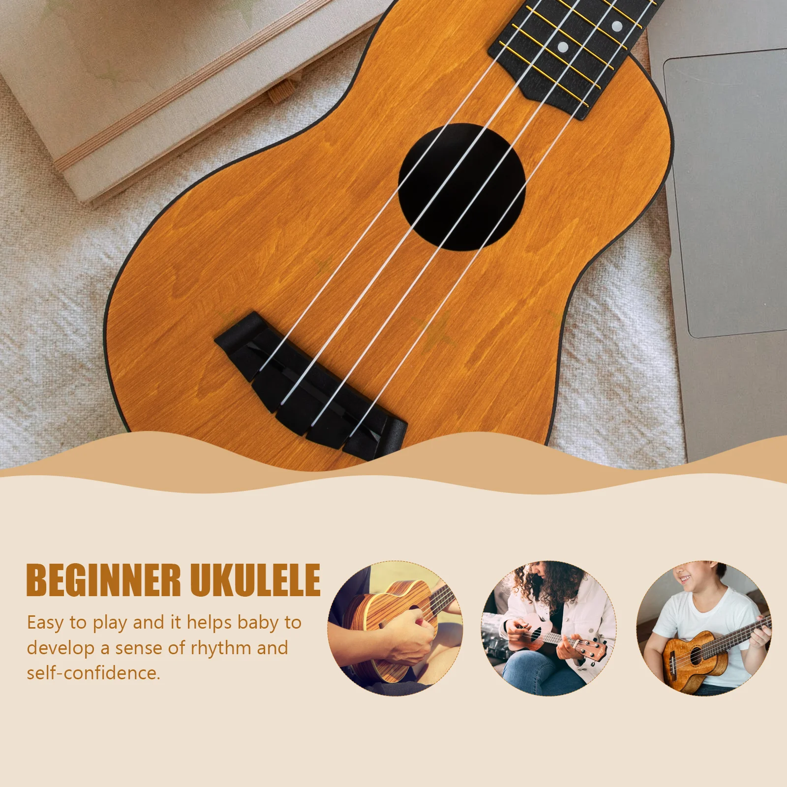 

Beginner Ukulele 21 Inches Wooden Instrument Eco-Friendly Material for Kids Musical Gift Ukulele for Beginners