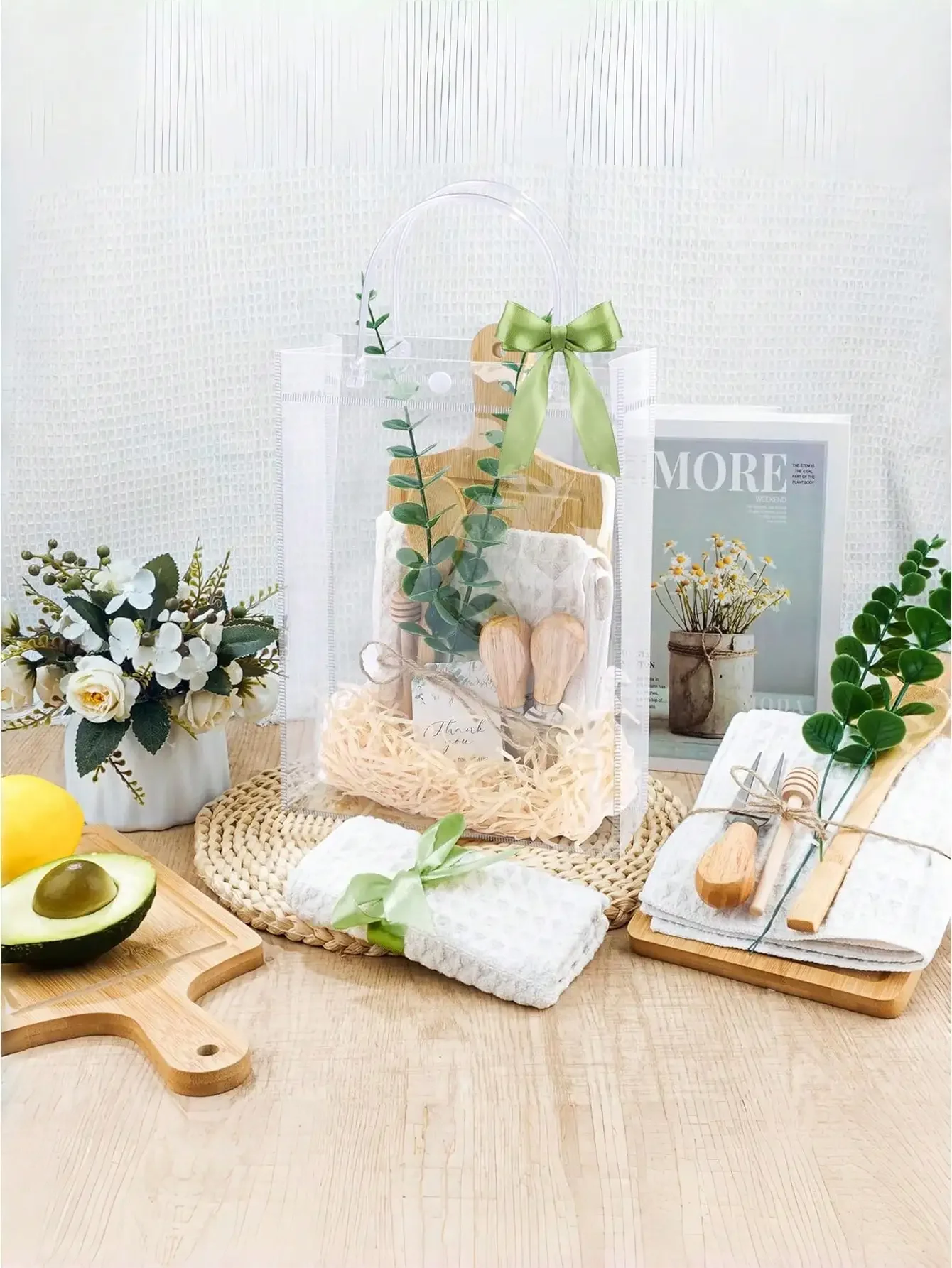 6Sets Baby Shower Prizes For Game Winners Adults- 6 Set Bamboo Cheese Boards With Knives, Forks, Spoons, Towels, Eucalyptus And Gift Bags For Baby Shower Favor Wedding Bridal Shower Prizes Gift