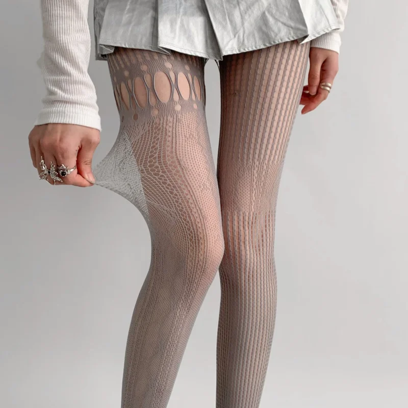 

New Niche Gray Porous Fishnet Y2G Hot Girl Lace Stitching Stockings All-Matching Girlish Types A And B Pantyhose