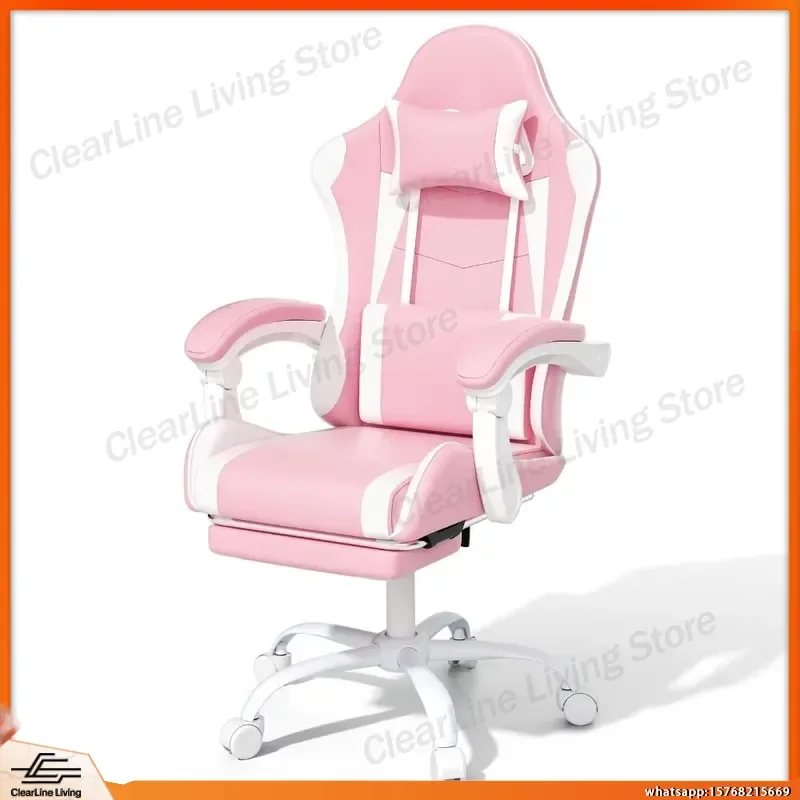 Pink Ergonomic Office Chair with Footrest Computer Desk Chair Swivel Reclining Mesh Back Adjustable Height Lumbar Support