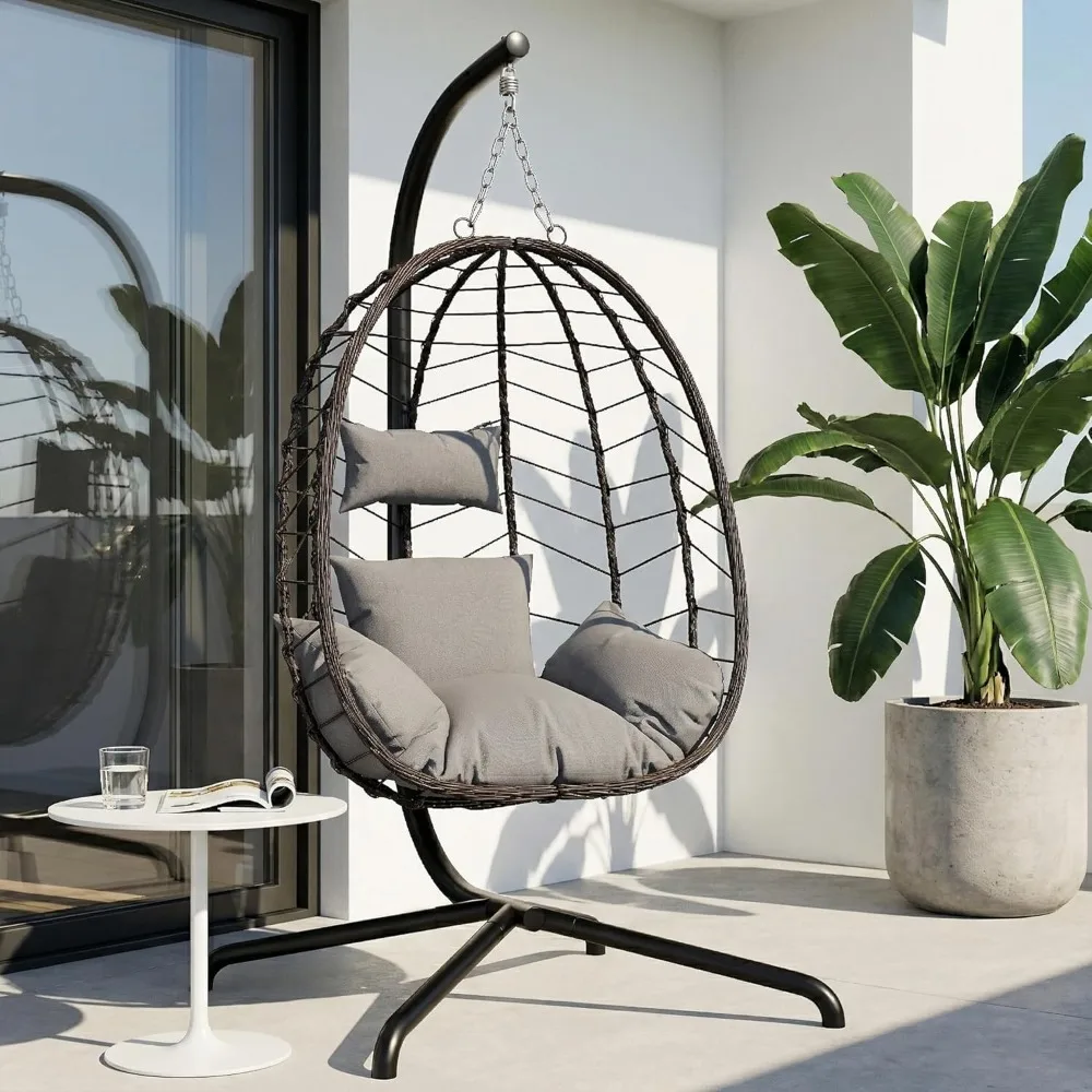 Hanging Egg Chair with Stand, Swinging Egg Chair Outdoor Indoor, Hanging Basket Chair with Cushion, Patio Wicker, Customized