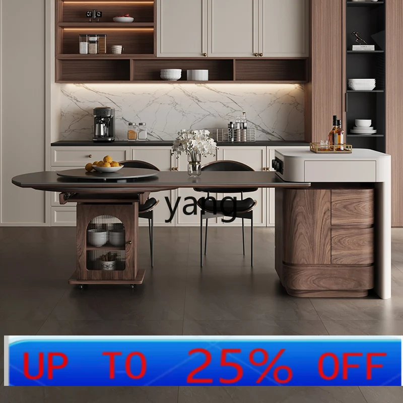LH  solid wood dining table integrated retractable with induction cooker variable round table tea table
