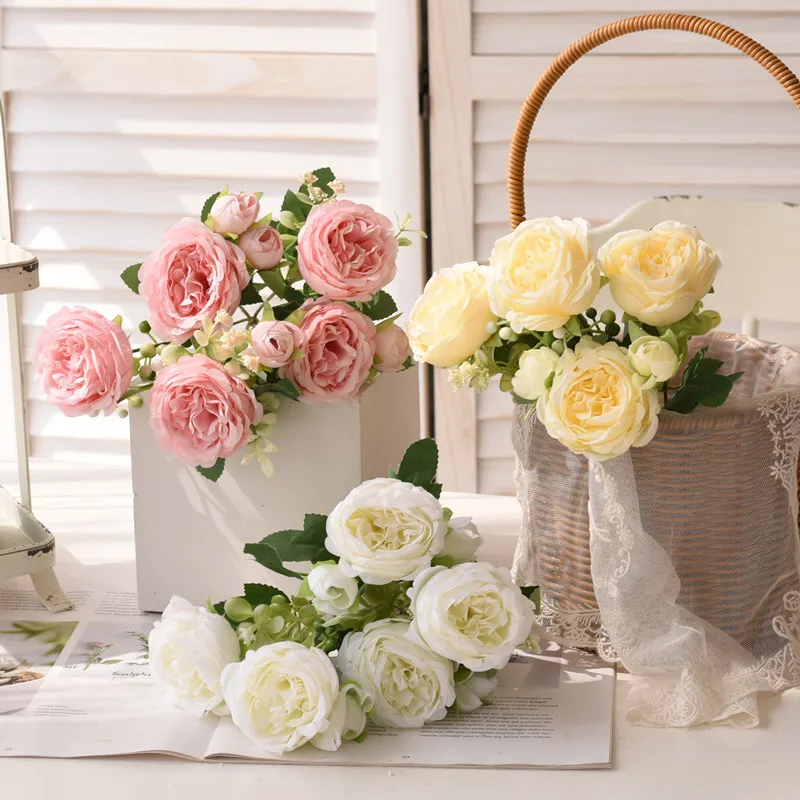

Artificial Flowers Fake Silk White Peonies Used for Home Room Vase Decoration Christmas Wreath Wedding Bouquet Party Accessories