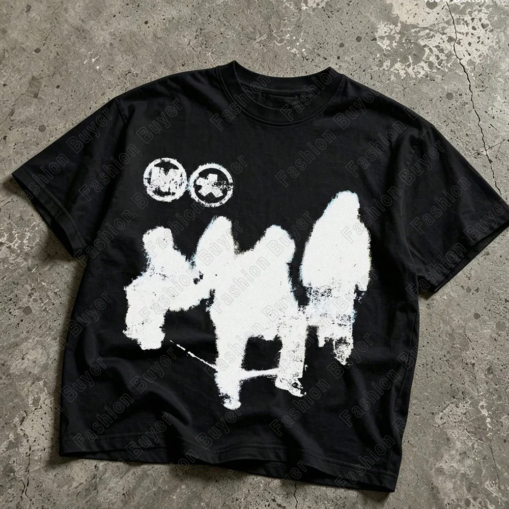 Harajuku Casual Doodle Comics Print T-Shirt Unisex Crew Neck Short-sleeved Oversized Retro Street Y2K Fashion Tops Clothing