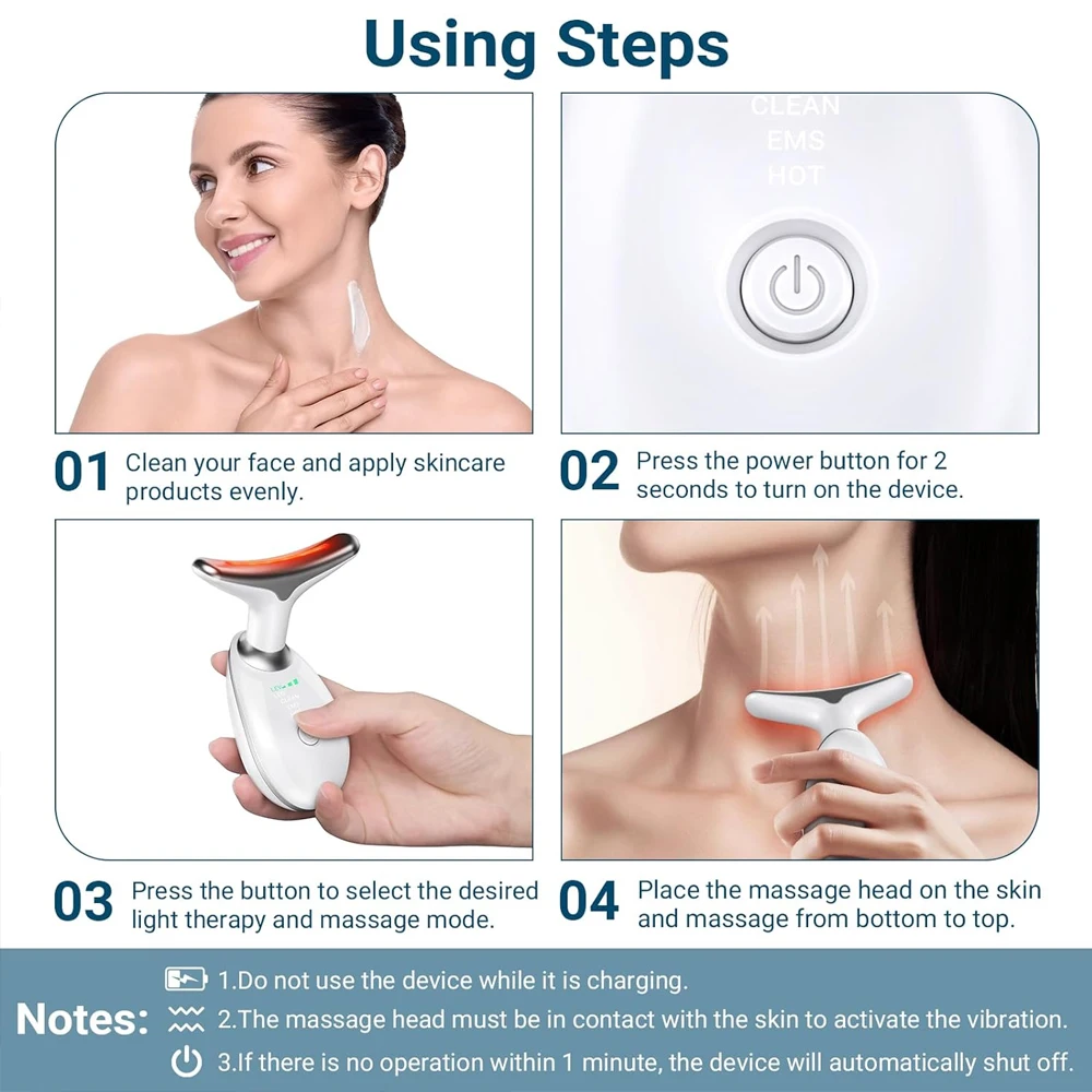 Neck Face Massager Skin Care Facial Massage Device with  3 Color Modes for Skin Rejuvenation Face Sculpting Tool for Double Chin