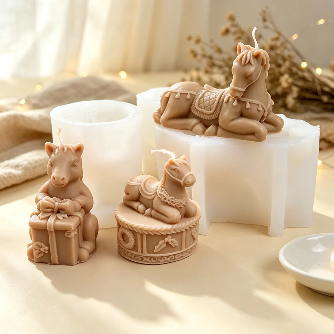 3D Rocking Horse Silicone Candle Mold Vintage Carousel Horse Handmade Soap Mold Horse Hold Christmas Gift Mold Home Table Decor
