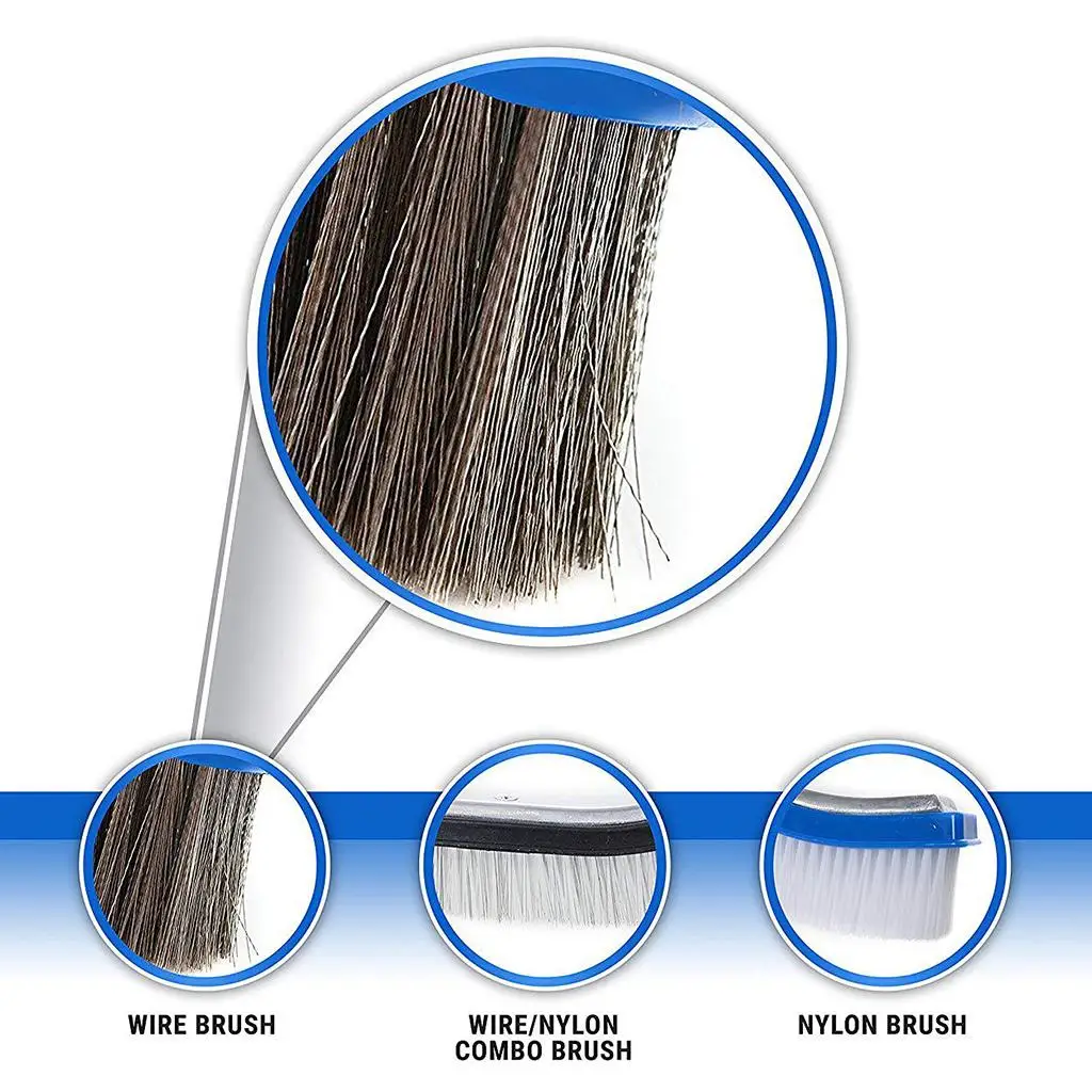 Pool Scrubber Brush with Blue Plastic Handle for Cleaning Grime from Pool Wall Steps Corners and Ladders Compact Tool for Spa