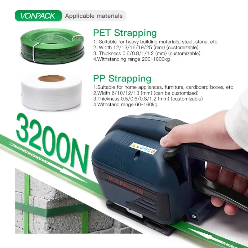 V2 Carton Pallet Electric Binding Tools Rechargeable Lithium Battery Powered Automatic Strapping Machine