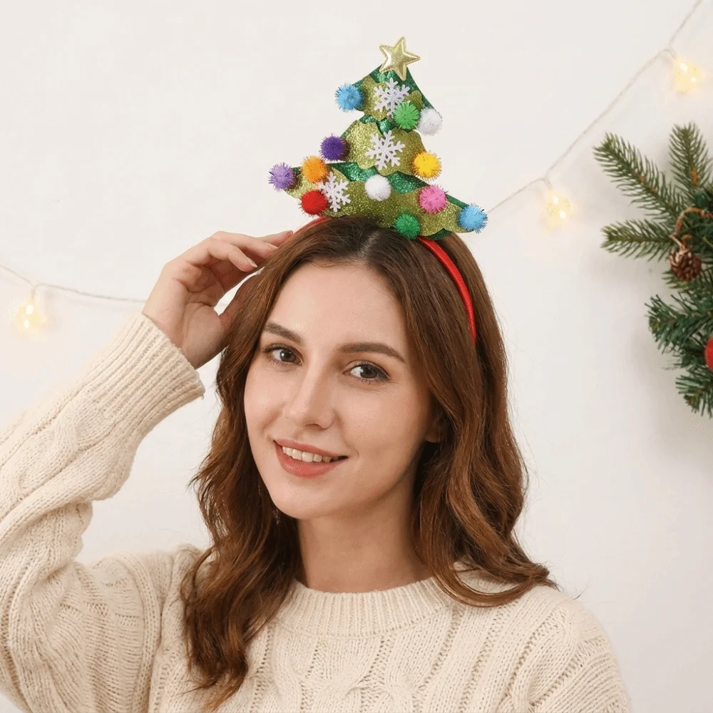Fashion Shiny Christmas Headband Ball Rain Threads Xmas Tree Hairband Hair Accessories Letter Sequin Hair Hoop Women
