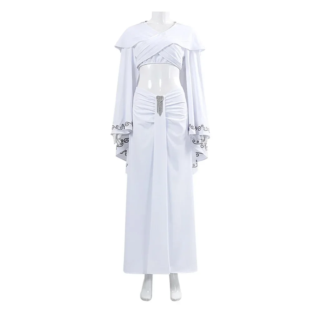 

2025 Movie Skirt Cloak Halloween Uniform Set Hot SALE Amidala Cosplay Costume White Printed Hooded Cape Women Carnival Suit
