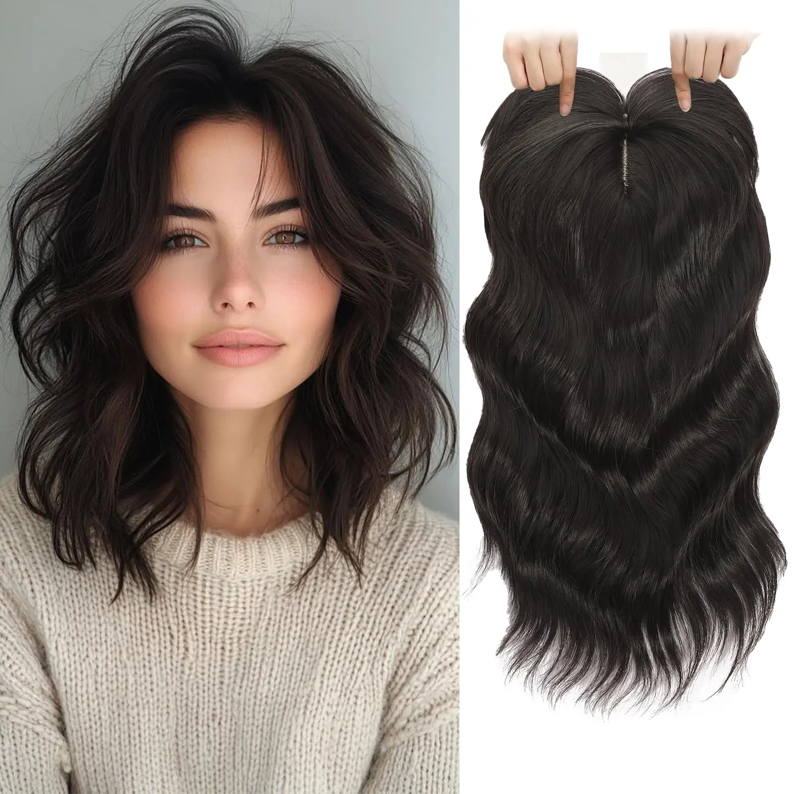 Full Swiss Lace 100% Human Hair Topper Hand-Tied Hairpiece | Feather Light Clip-in Wig | Water Wave Custom Wig
