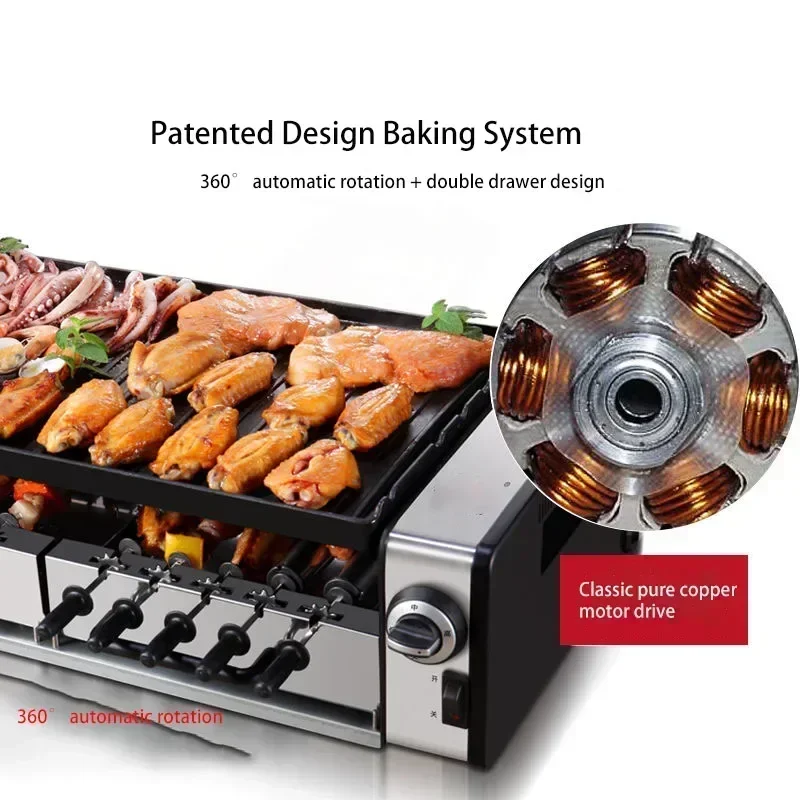 Desktop 220v SYK-10 Electric Griddle Double Layer Smokeless Electric Oven BBQ Electric Grill Barbecue Grill Automatic Rotary Keb