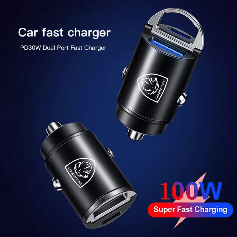 For Peugeot 208 3008 308 2008 207 107 508 607 106 406 407 100W USB car charger C-type fast charging phone adapter suitable tool